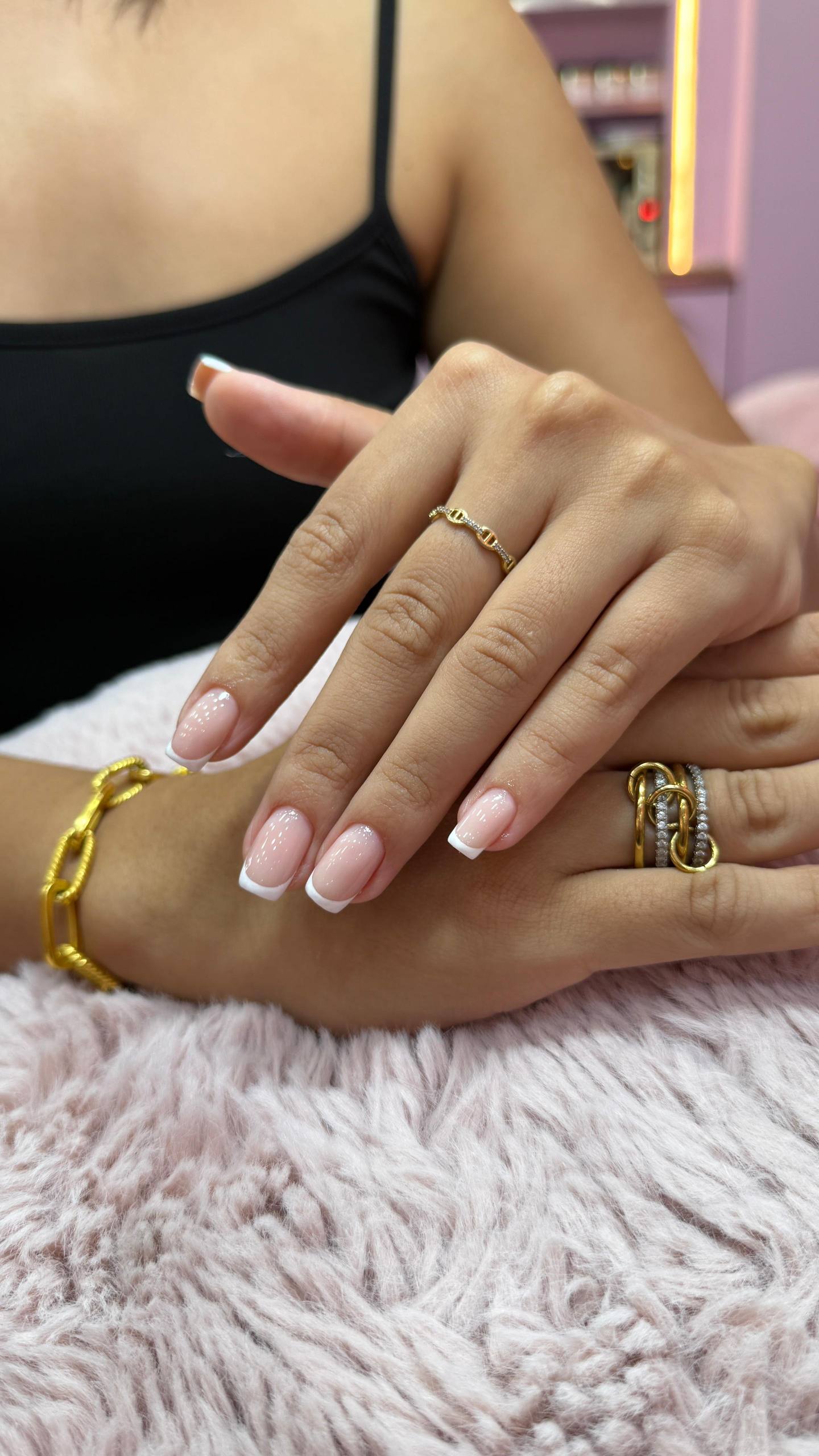 Classic French manicure with jewelry